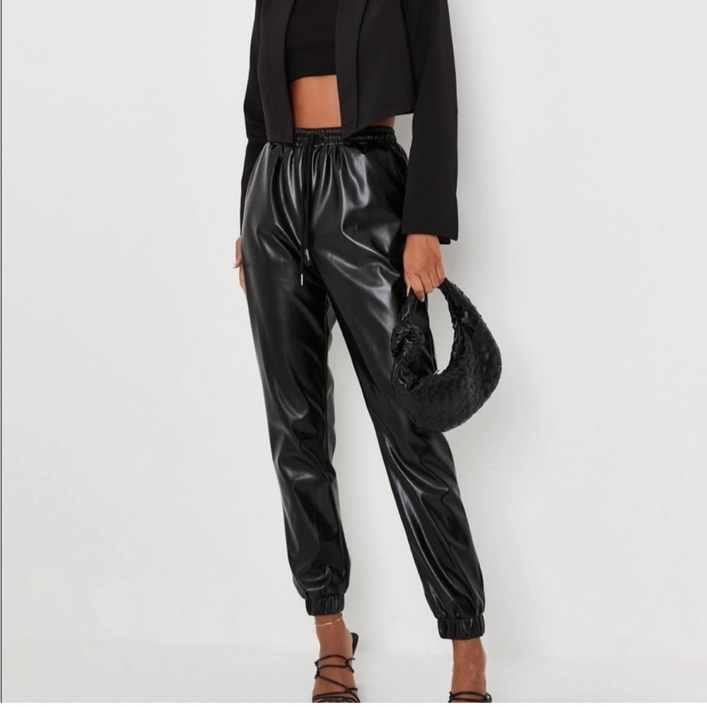Missguided Black Faux‎ Leather Joggers